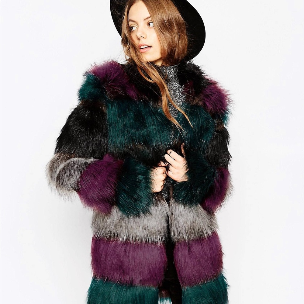 NWT ASOS Color-Block Fur Coat